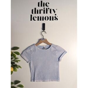 Nikibiki Ribbed Light Blue Cropped Shirt OS